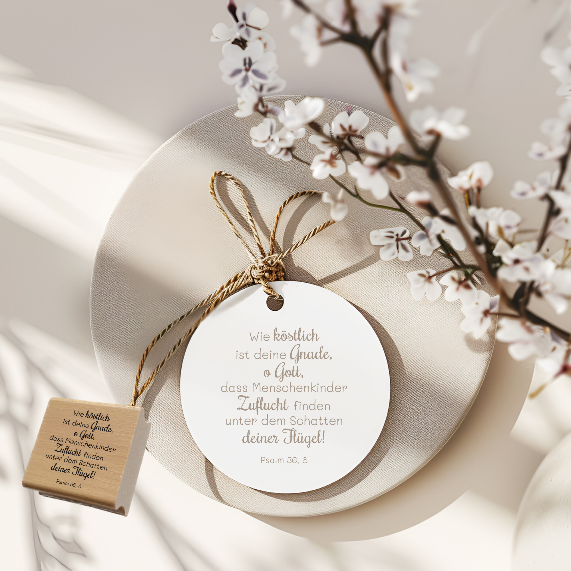 Bibelvers-Stempel Psalm 36,8 „Unter dem Schatten deiner Flügel“ Schutz & Geborgenheit