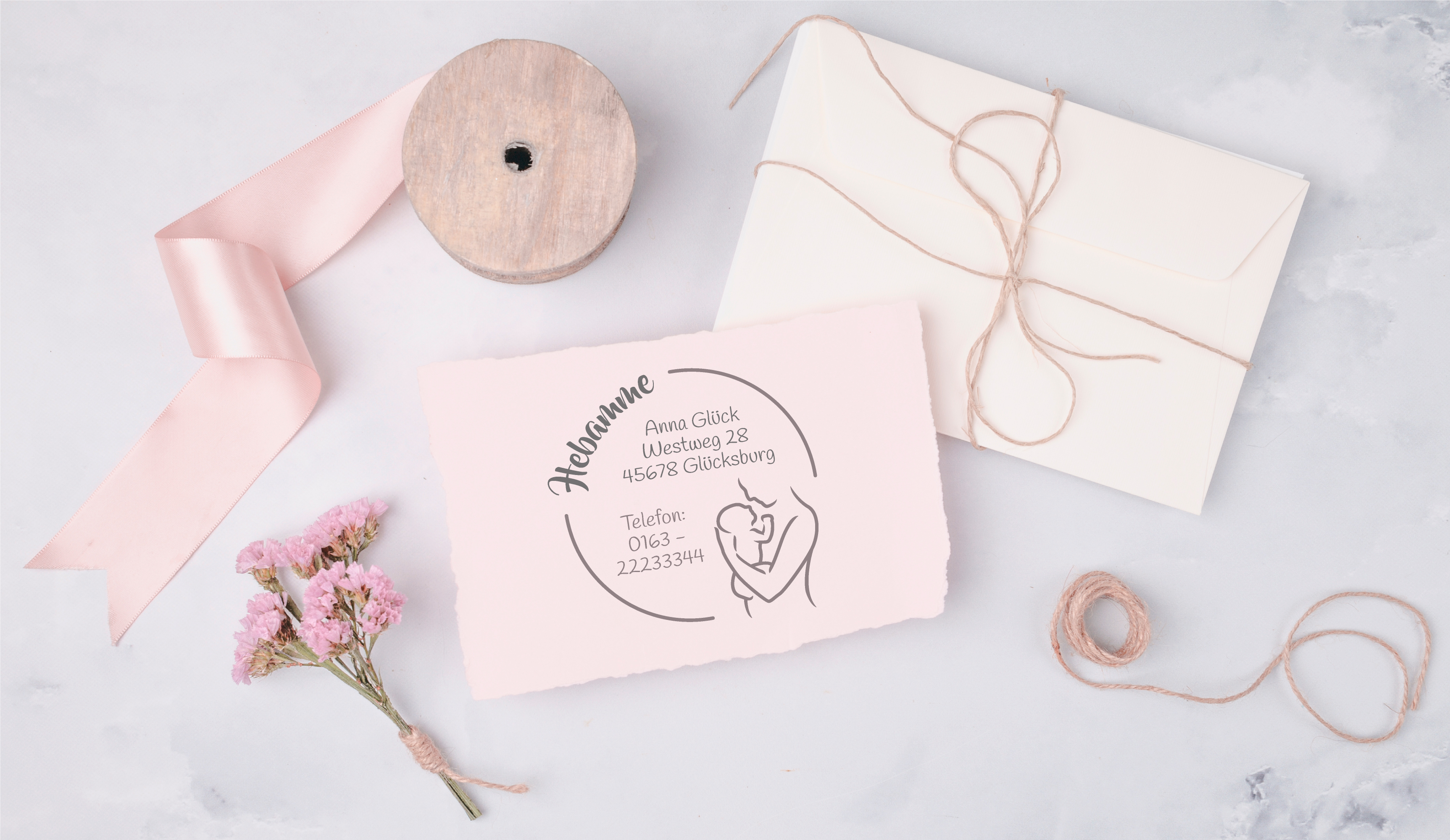 großer AdressSTEMPEL für Hebammen und Geburtshelfer "Babyglück"