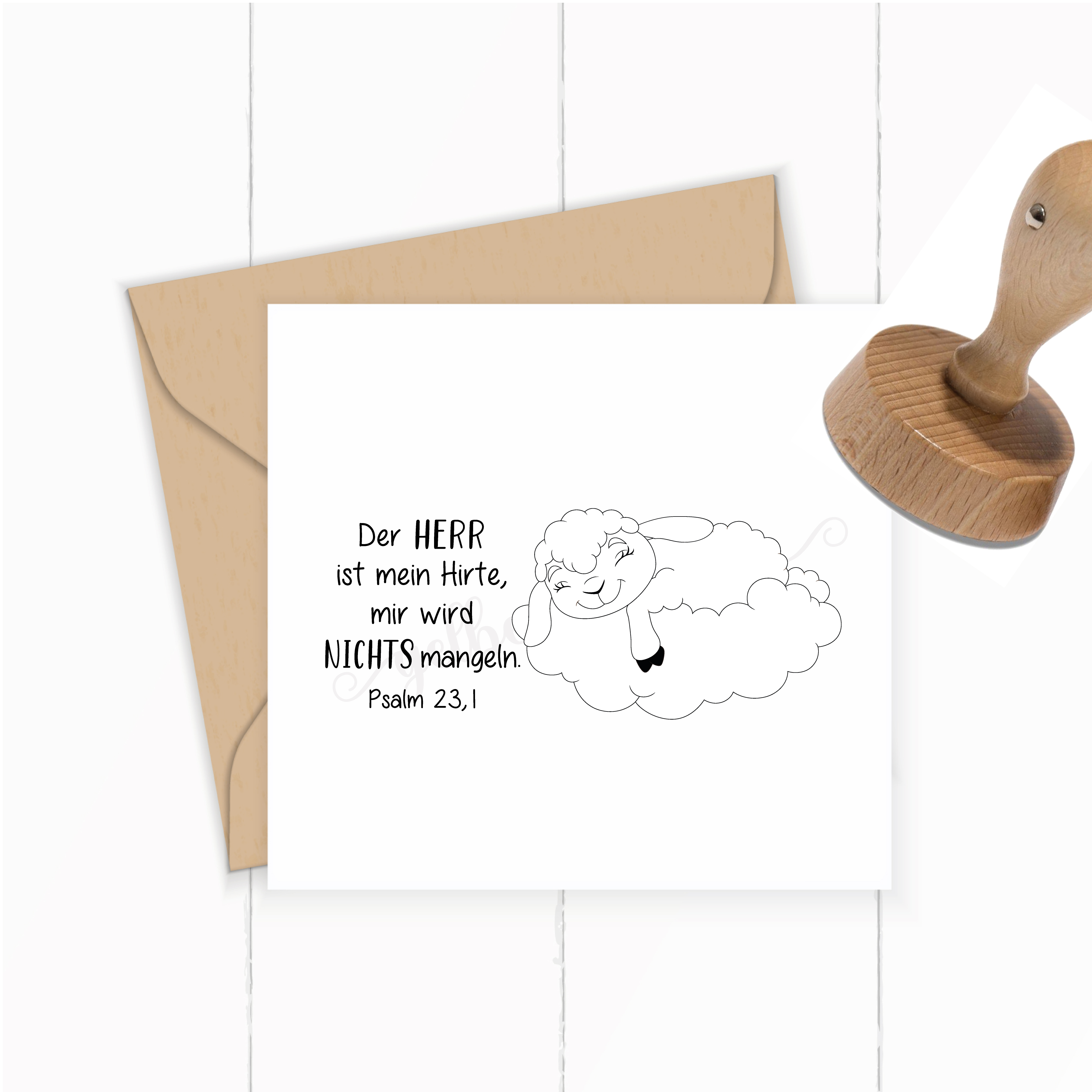 Süßer Bibelvers-STEMPEL Schaf "Psalm 23.1 - Der Herr ist mein Hirte" 