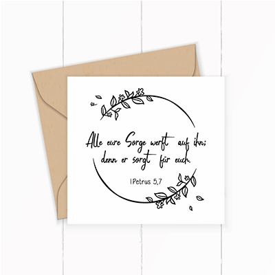 Bibelvers STEMPEL Blumenkranz "1. Petrus 5.7 - Er sorgt"