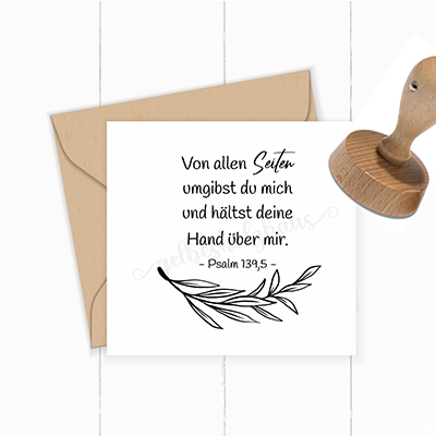 Florale Bibelvers-STEMPEL "Psalm 139,5 - Von allen Seiten umgibst du mich"