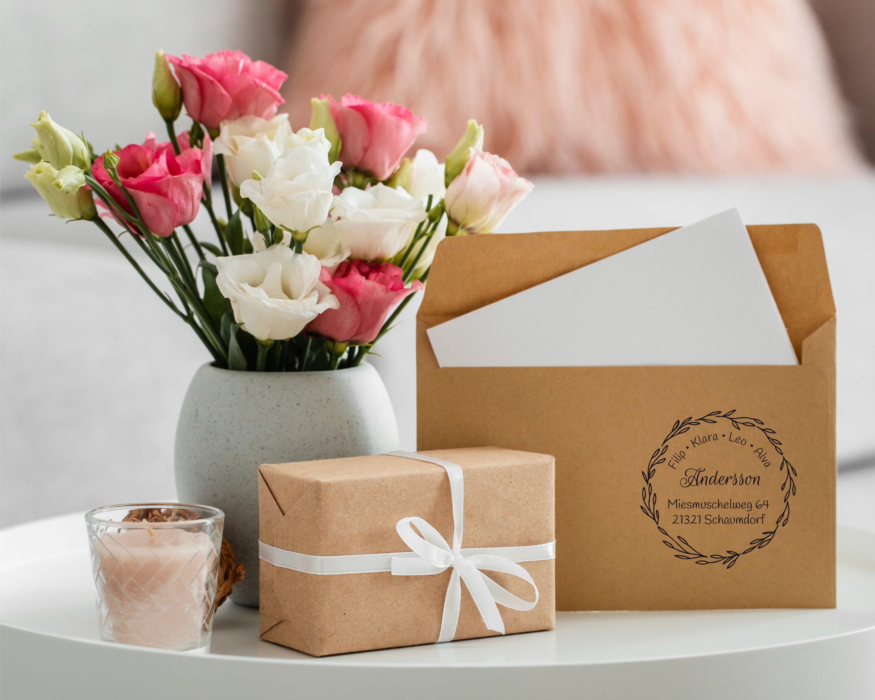 Personalisierter Adresstempel "Eukalyptus" | 4–10 cm 