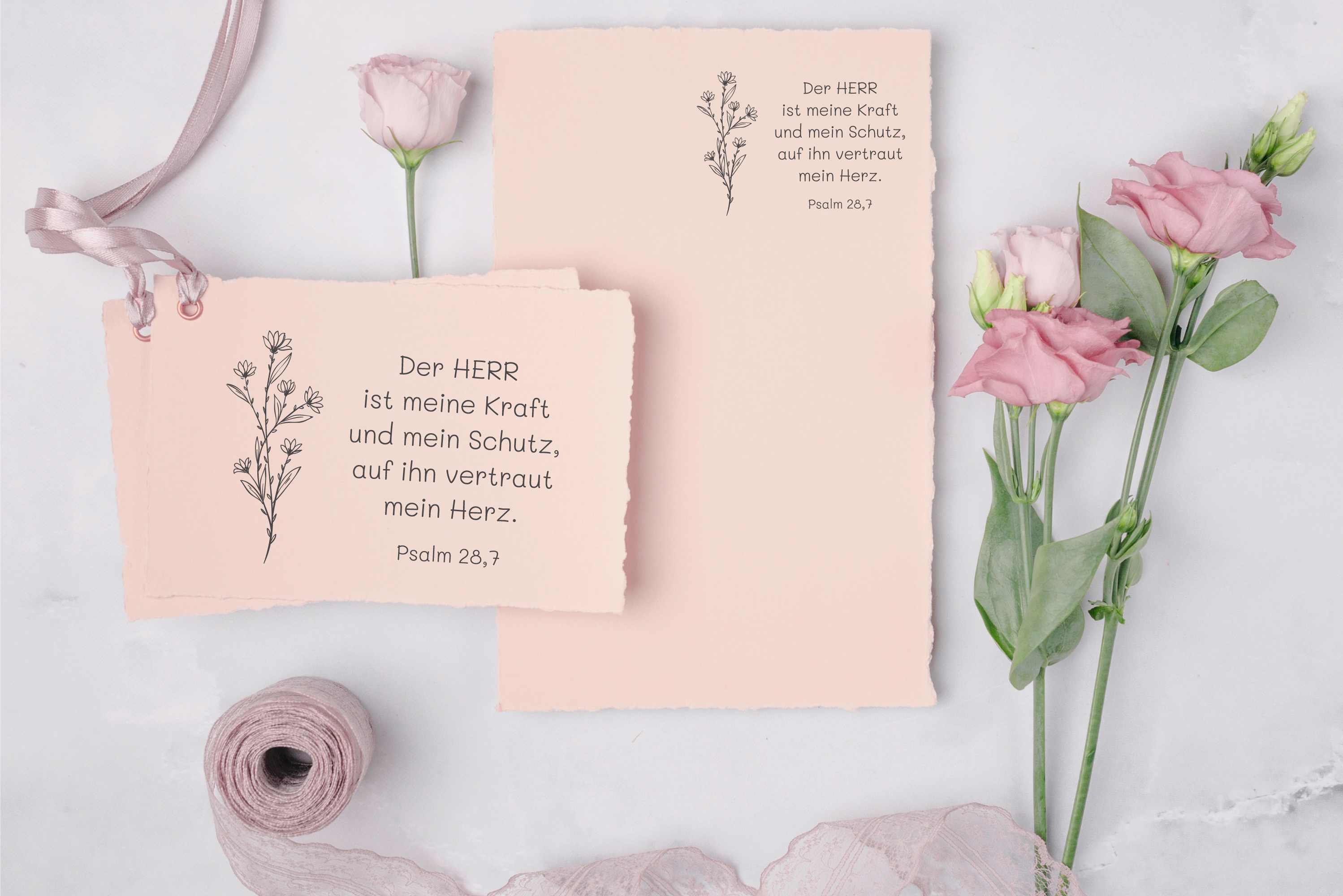 Floraler Bibelvers-STEMPEL "Psalm 28,7 - Der Herr ist meine Kraft"