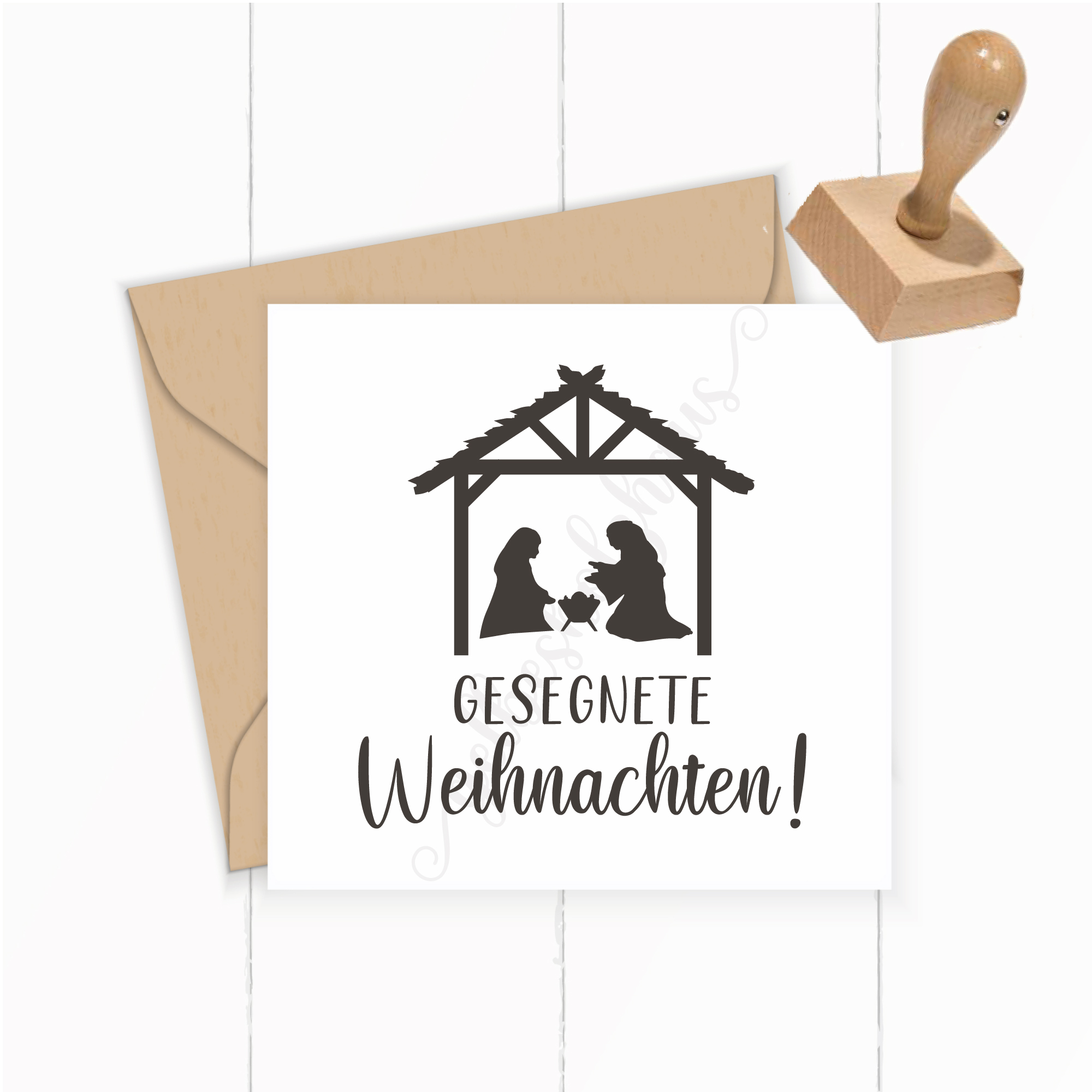 Weihnachts-STEMPEL mit Krippe "Gesegnete Weihnachten!"