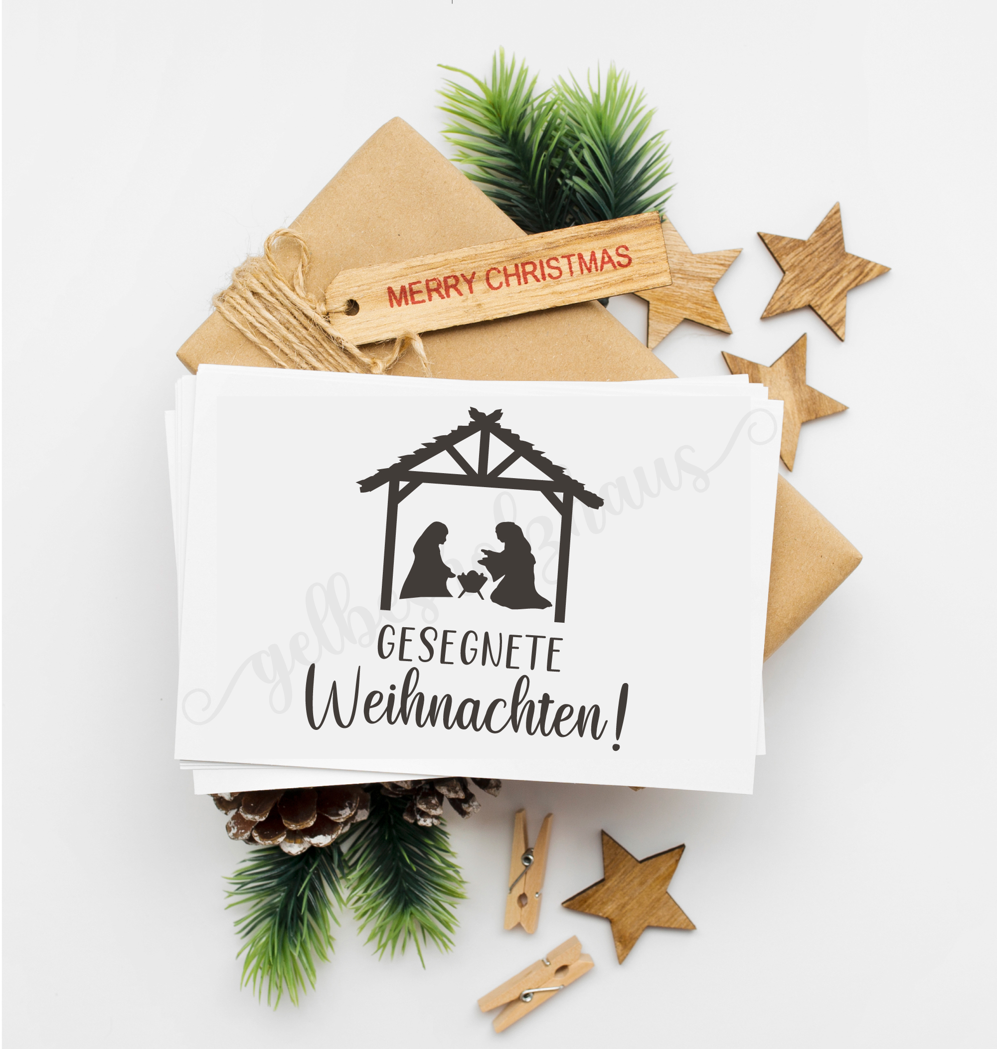 Weihnachts-STEMPEL mit Krippe "Gesegnete Weihnachten!"