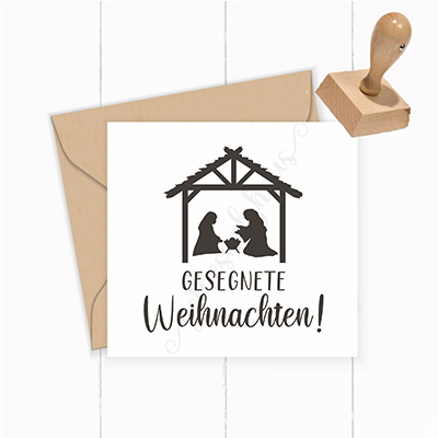 Weihnachts-STEMPEL mit Krippe "Gesegnete Weihnachten!"