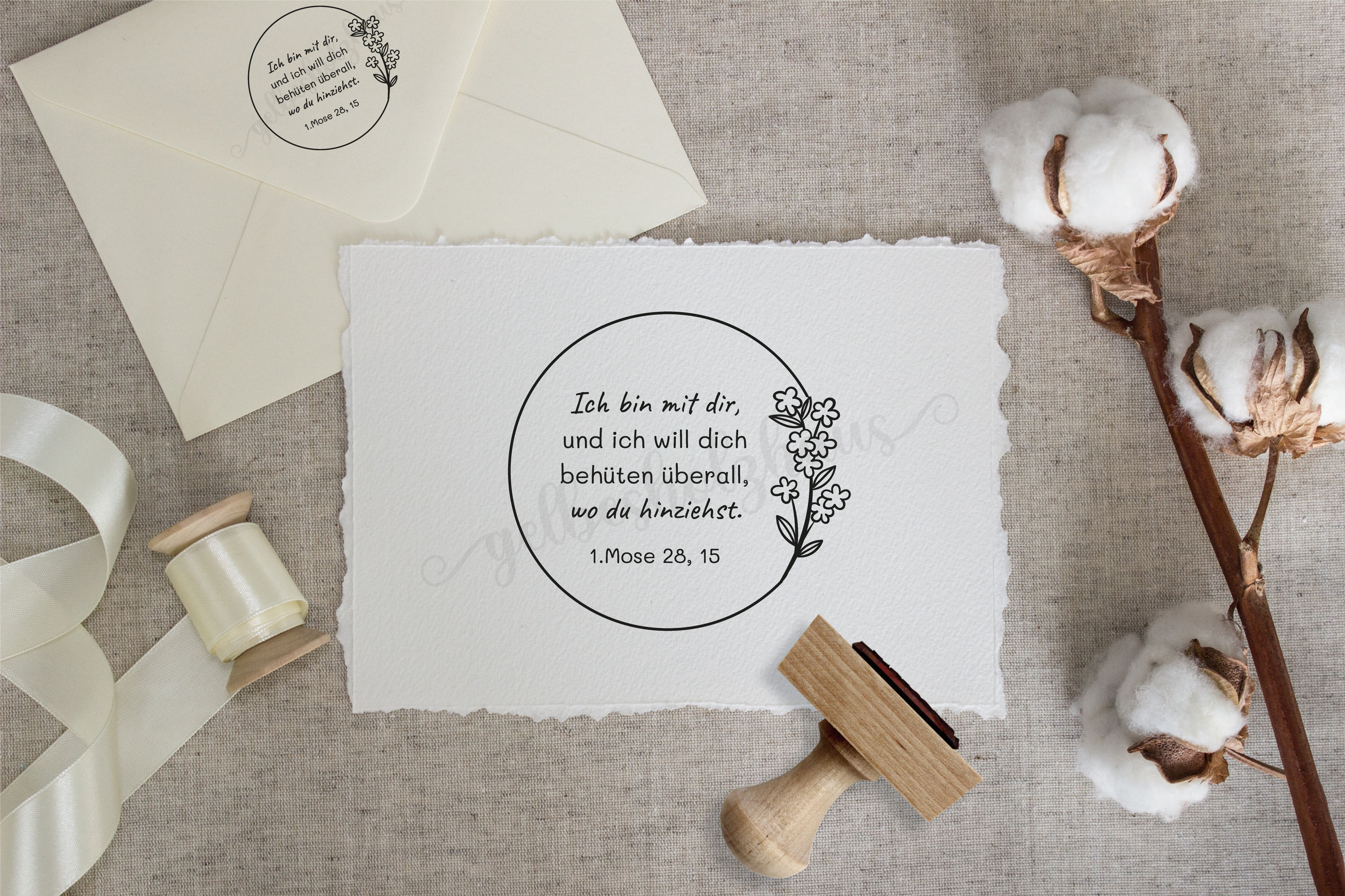 Bibelvers STEMPEL "1. Mose 28, 15 - Ich bin mit dir"