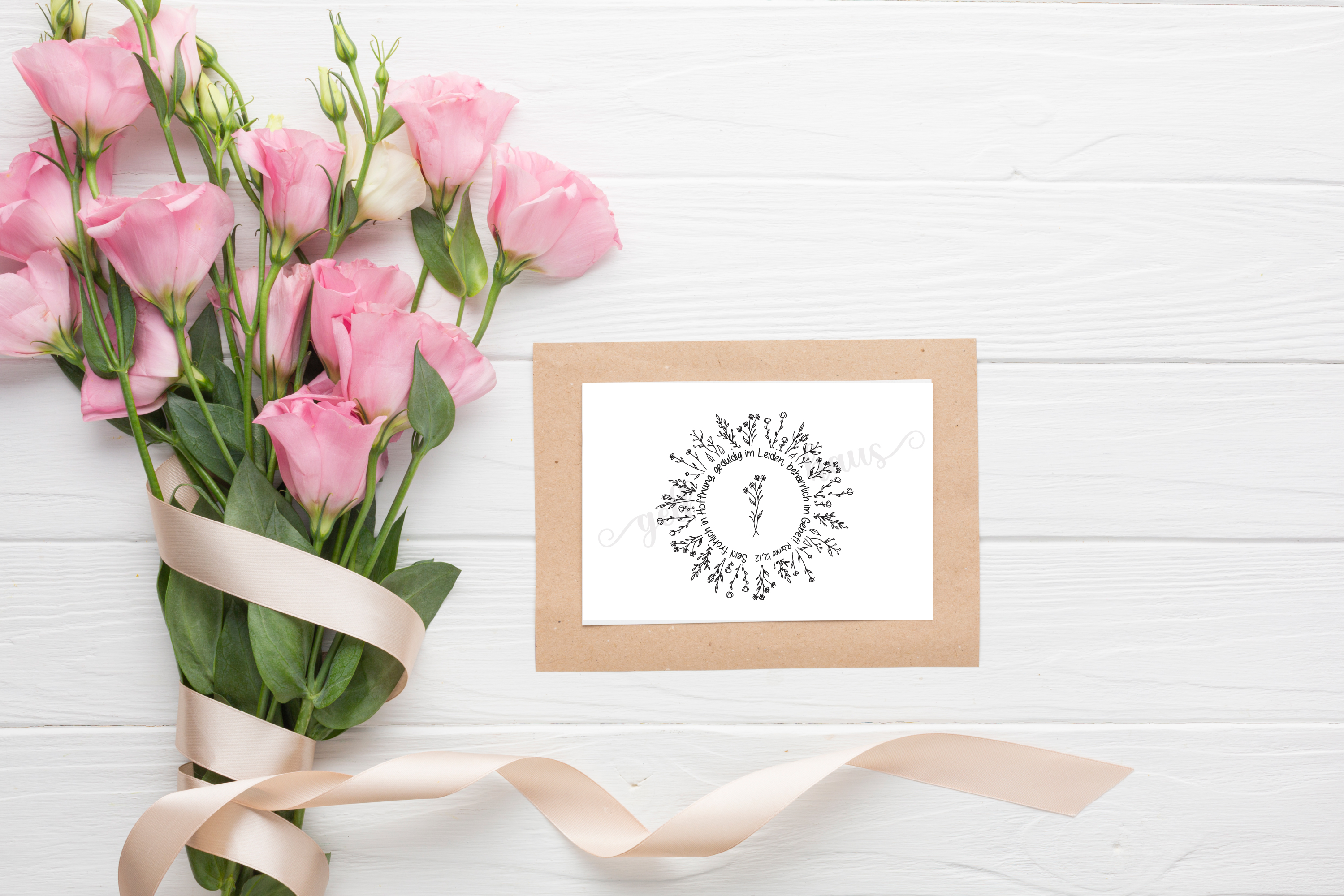 Floraler Bibelvers STEMPEL "Römer 12, 12 - Seid fröhlich in Hoffnung"