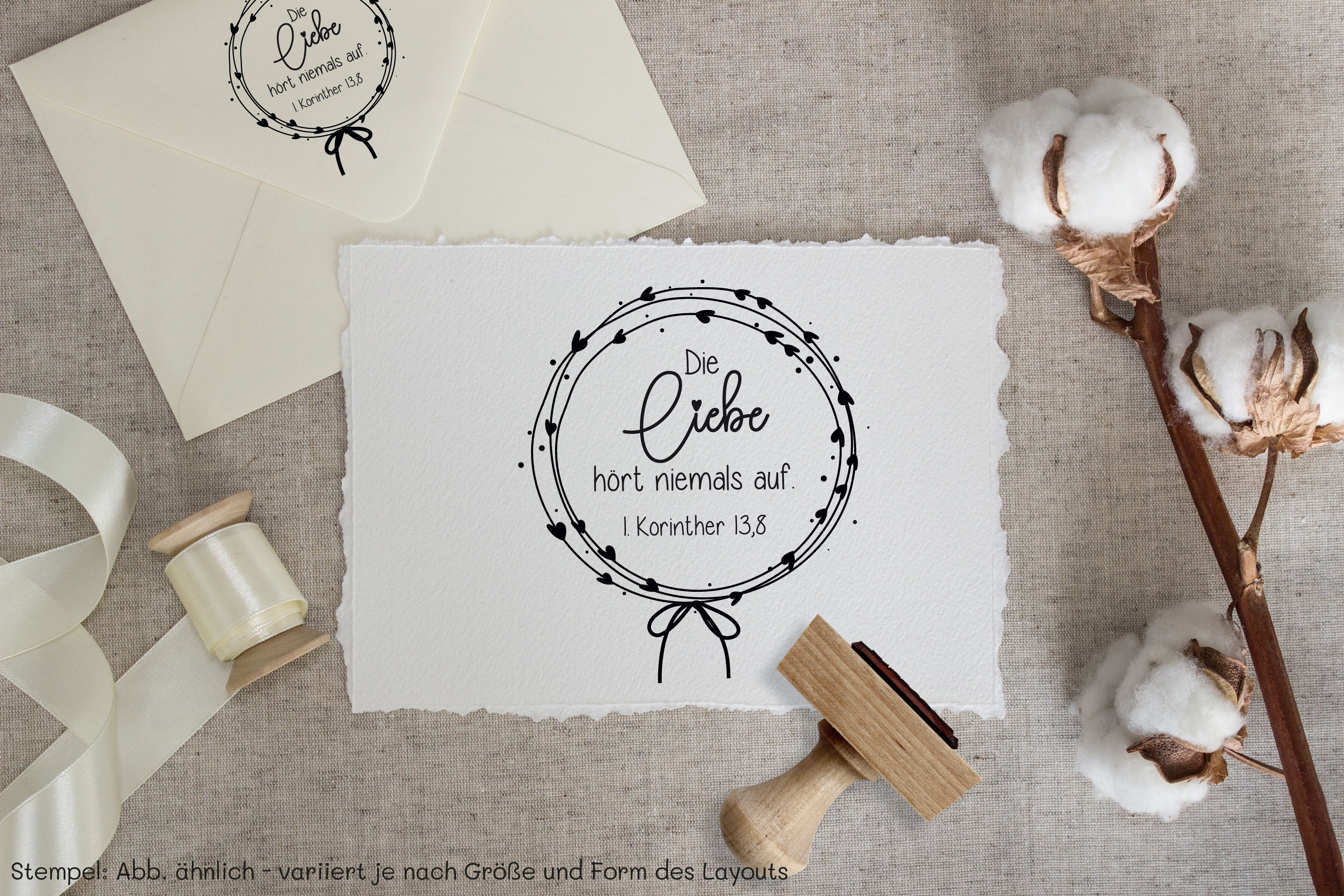Bibelvers STEMPEL "1. Korinther 13, 8 - Die Liebe hört niemals auf!"