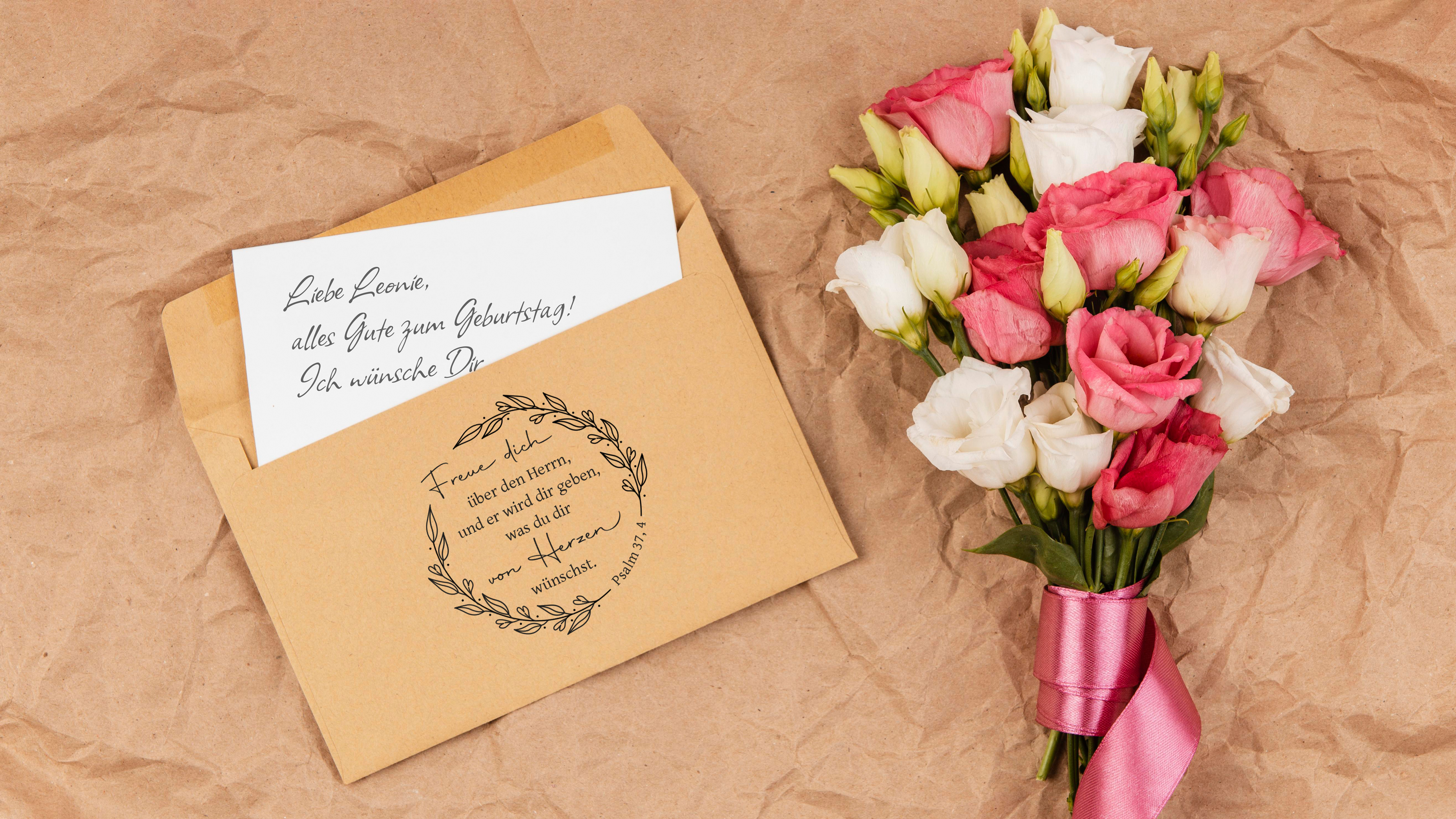 Floraler Bibelvers STEMPEL "Psalm 37, 4 - Freue dich über den Herrn"