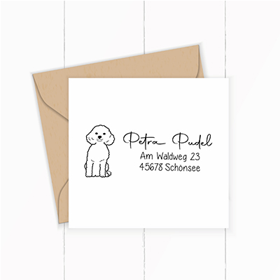 Personalisierbarer Adressstempel „Pudel“ | 58 x 22 mm