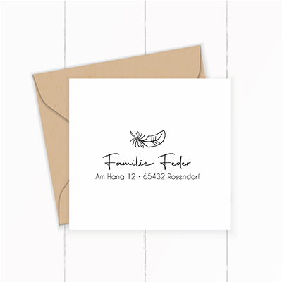 Personalisierbarer Adressstempel „Feder“ | 58 x 22 mm