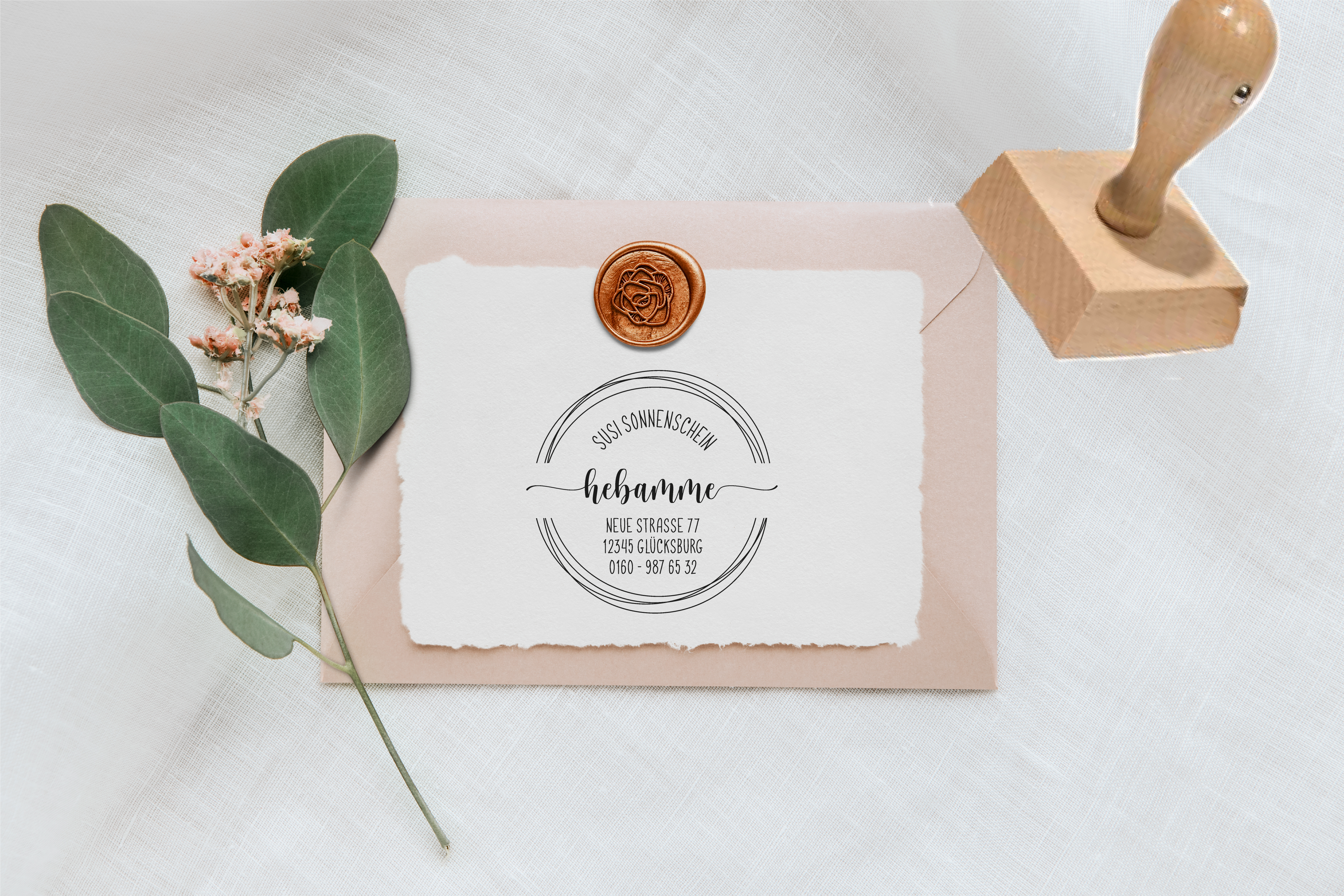 großer AdressSTEMPEL für Hebammen und Geburtshelfer "Sonnenschein"