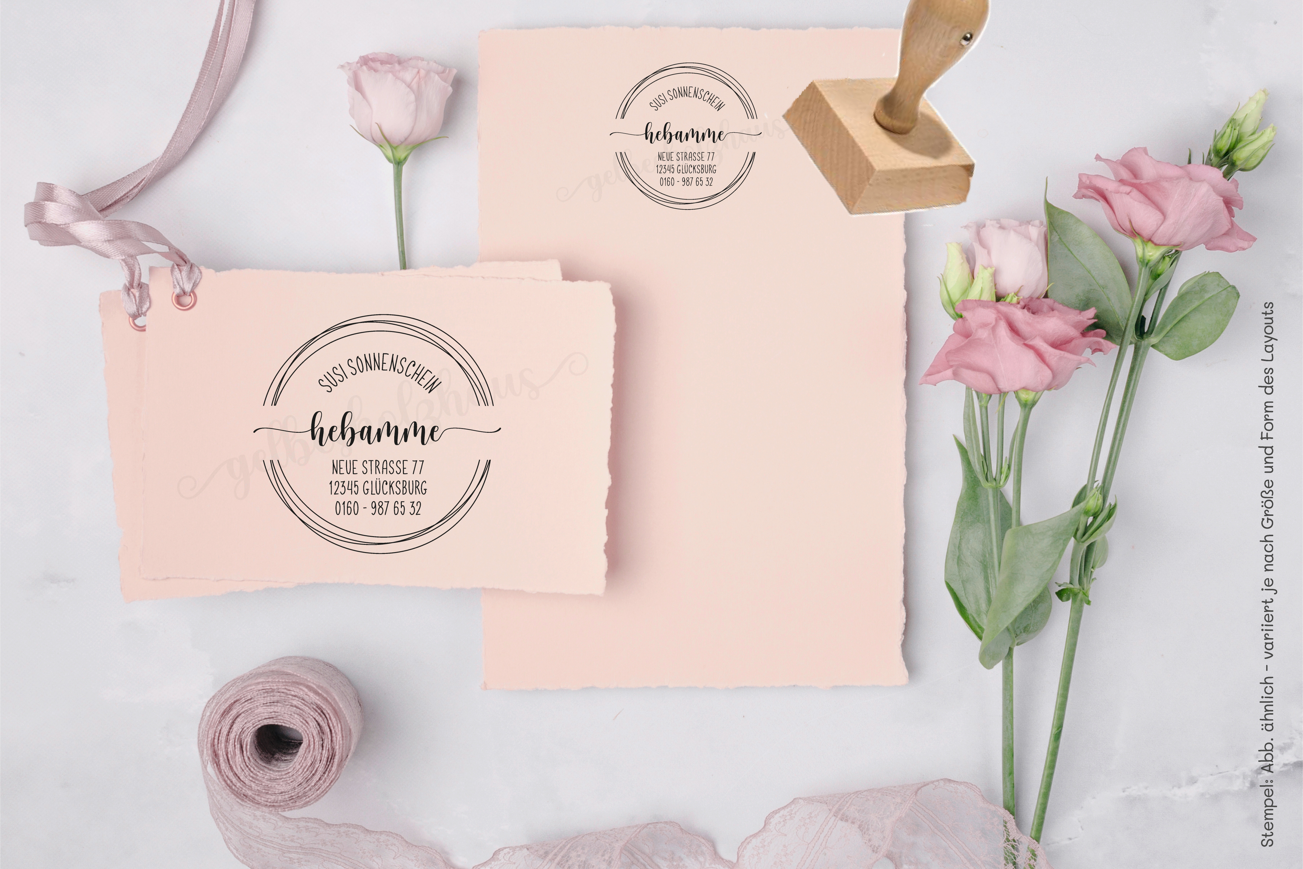 großer AdressSTEMPEL für Hebammen und Geburtshelfer "Sonnenschein"