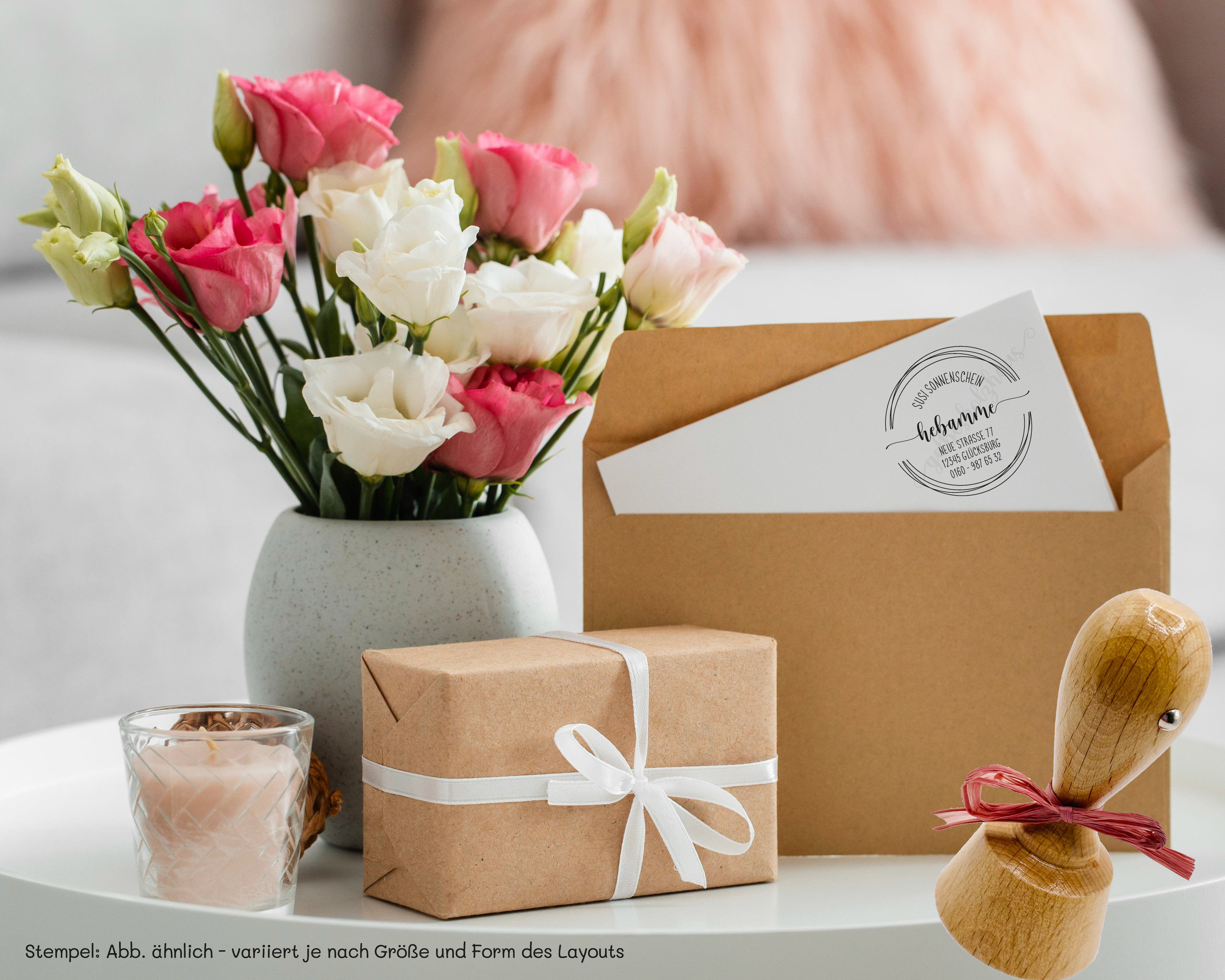 großer AdressSTEMPEL für Hebammen und Geburtshelfer "Sonnenschein"