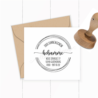 großer AdressSTEMPEL für Hebammen und Geburtshelfer "Sonnenschein"