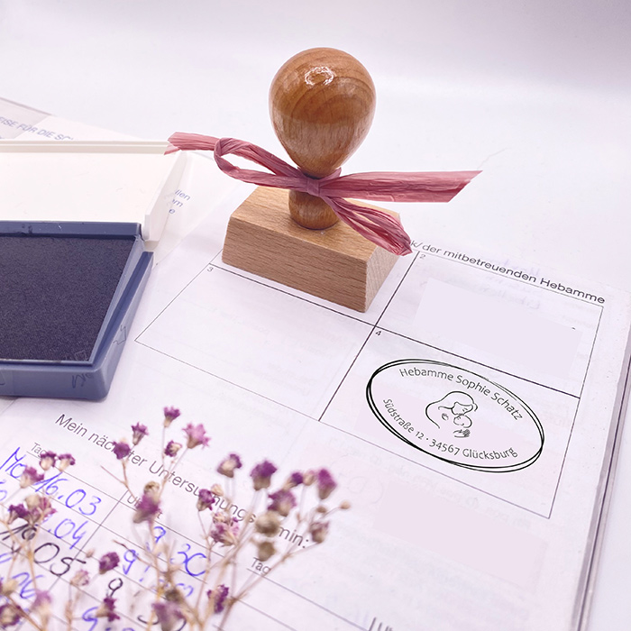 AdressSTEMPEL für Hebammen und Geburtshelfer "Schatz" paßt perfekt ins Mutterpass-Feld