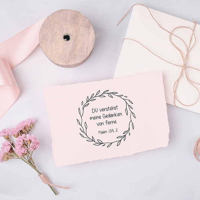 Bibelvers STEMPEL Blätterkranz "Psalm 139, 2 - DU verstehst meine Gedanken" 