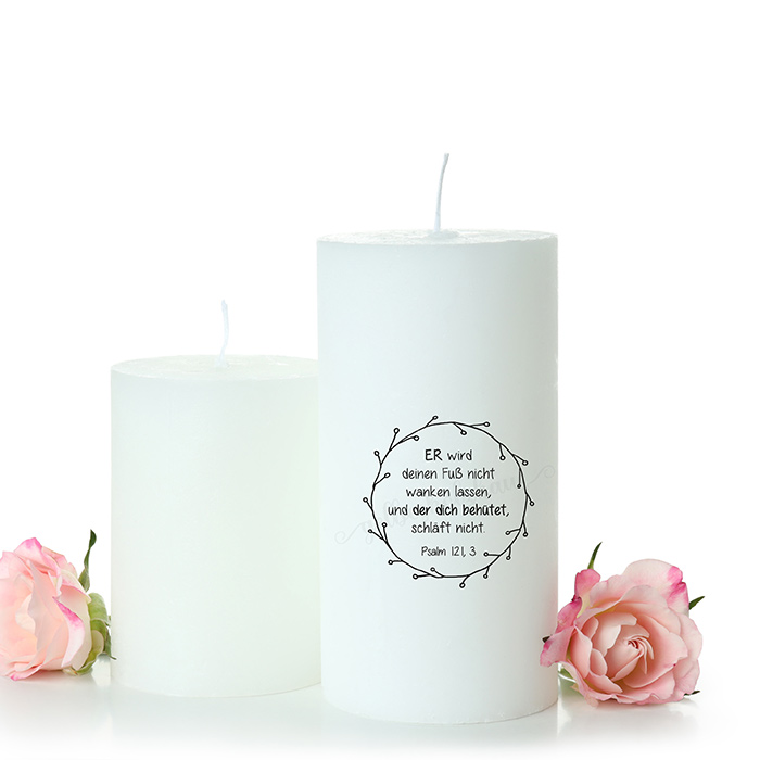 Bibelvers STEMPEL Blätterkranz "Psalm 121, 3 - der dich behütet, schläft nicht" 