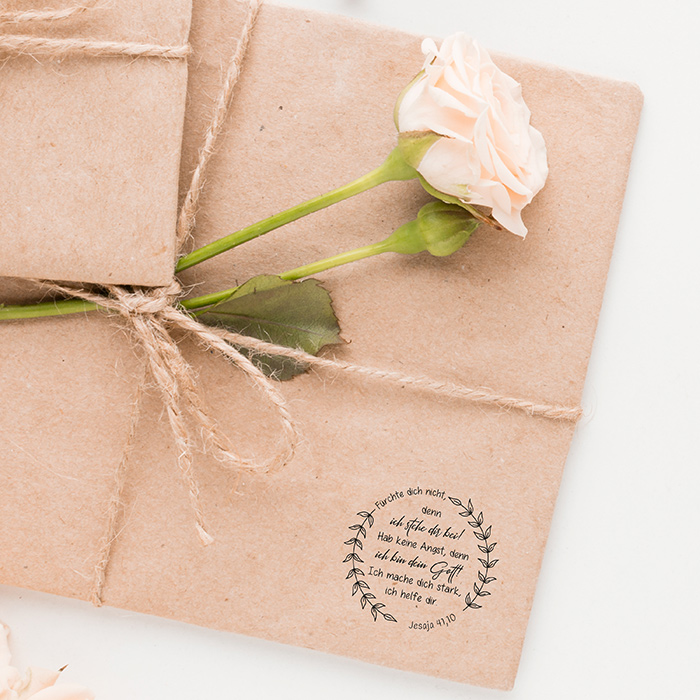 Bibelvers STEMPEL Blätterkranz "Jesaja 41.10 - Fürchte dich nicht, ich stehe dir bei!" 