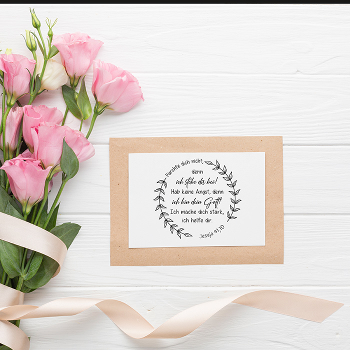 Bibelvers STEMPEL Blätterkranz "Jesaja 41.10 - Fürchte dich nicht, ich stehe dir bei!" 