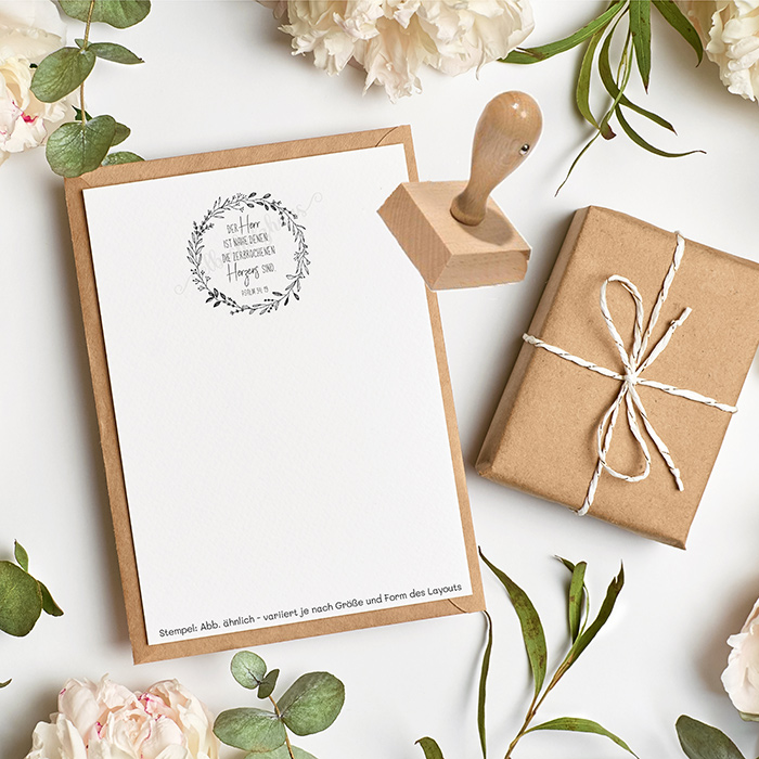 Filigraner STEMPEL "Psalm 34, 19 Der Herr ist nahe denen, die zerbrochenen Herzens sind."  