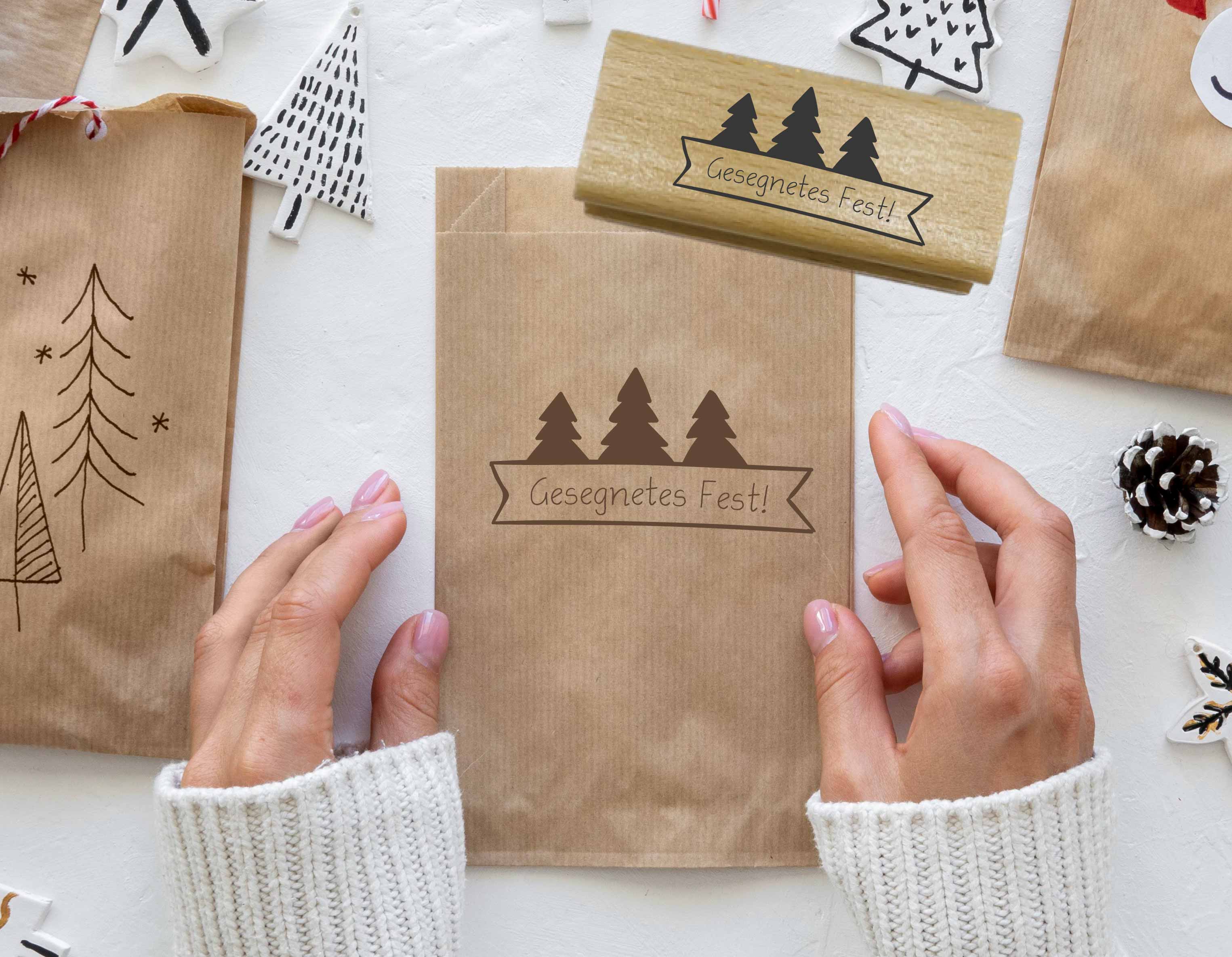 Weihnachts STEMPEL Tannen "Gesegnetes Fest!" 