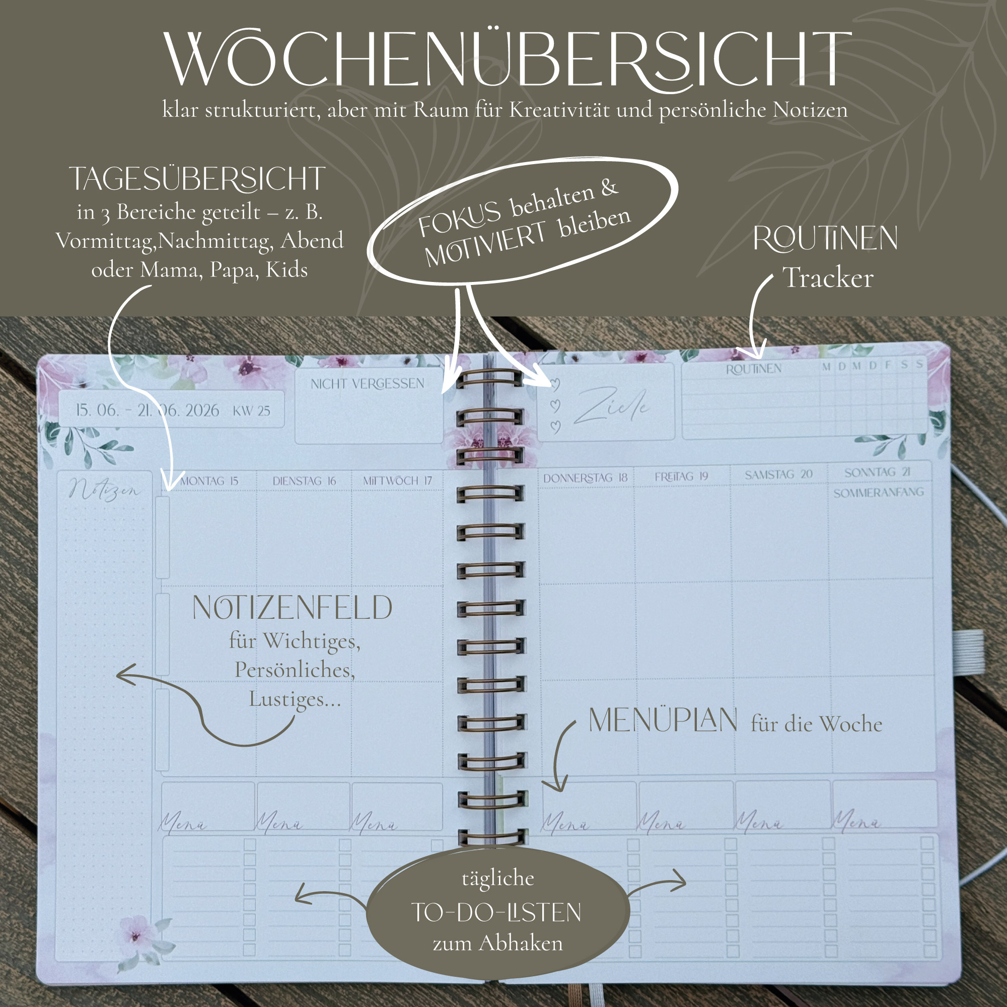 Jahresplaner "wundervoll leben" 2026 – plane dein Jahr mit Herz